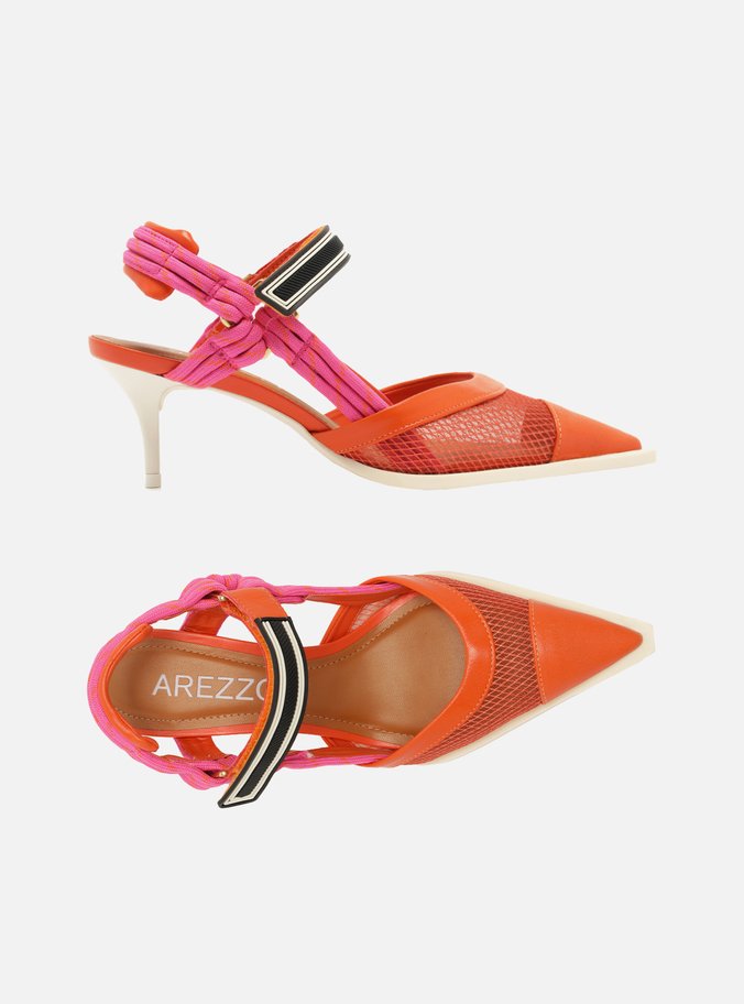 Scarpin Laranja Tela Salto Baixo Slingback Cordão