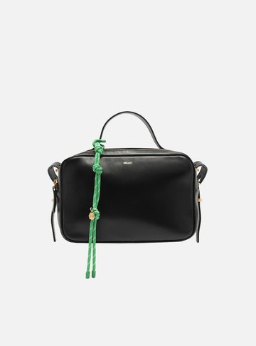 Bolsa Tiracolo Preta Couro Média Charm Verde