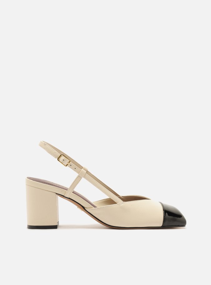 Scarpin Off White Verniz Salto Bloco Slingback