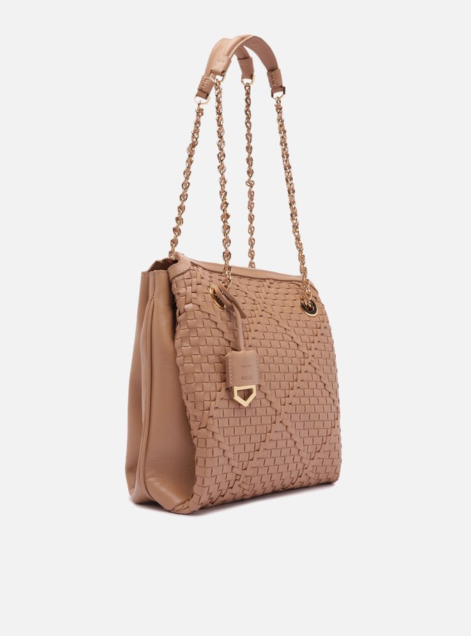 Bolsa Tiracolo Bege Couro Tressê Cruzado Média
