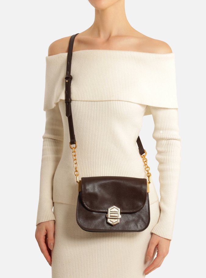 Bolsa Tiracolo Marrom Couro Pequena Peça Metal