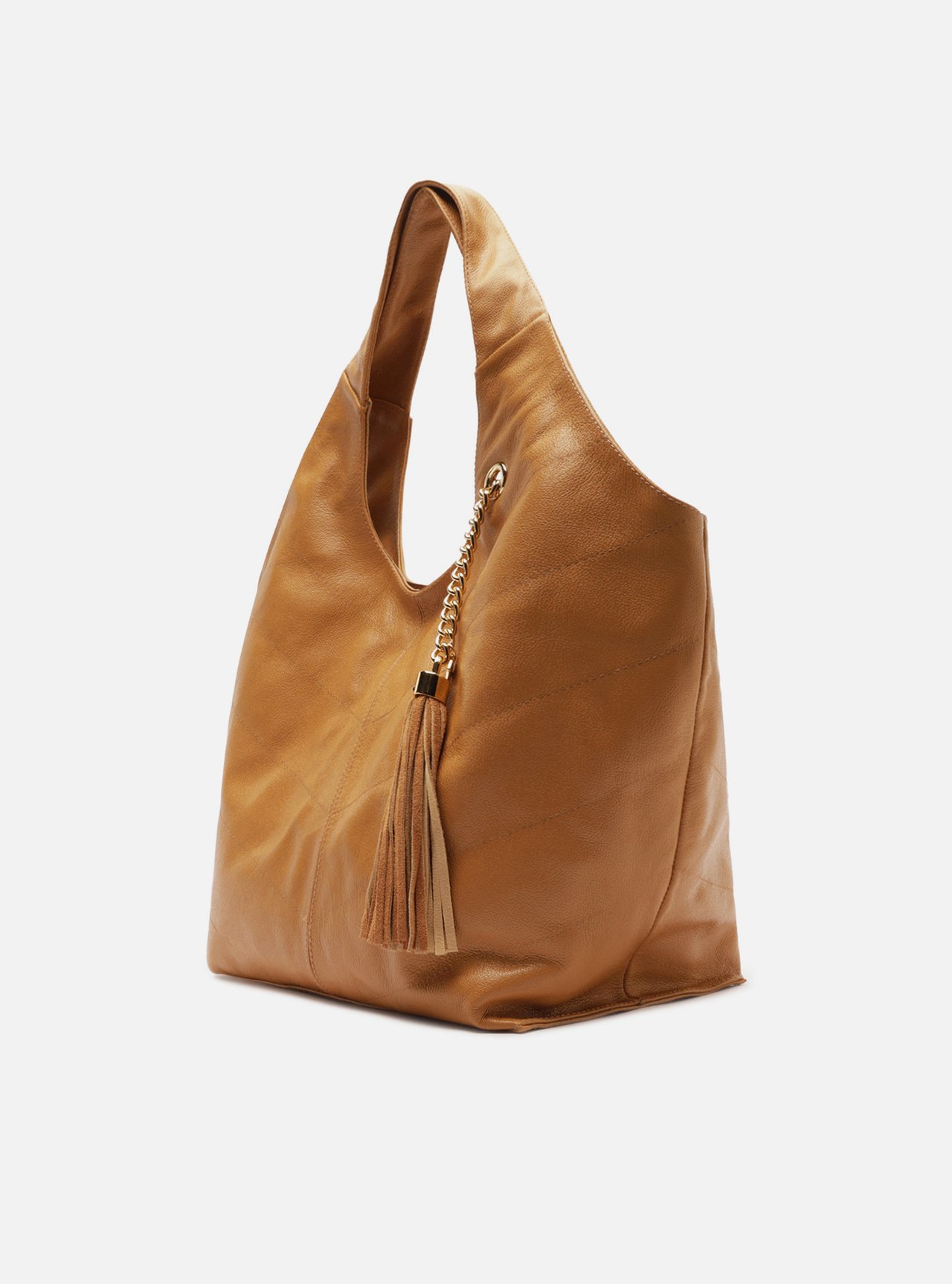 Bolsa Hobo Marrom Couro Grande Franjas — foto 2