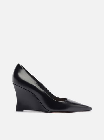 Arezzo — Scarpin Preto Couro Salto Anabela Bico Fino