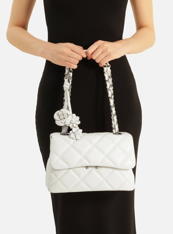 Bolsa Tiracolo Branca Couro Mizz Média Flor