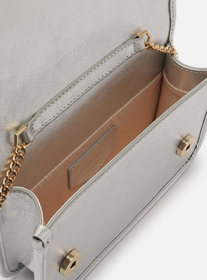 Bolsa Tiracolo Prata Couro Pequena Corrente