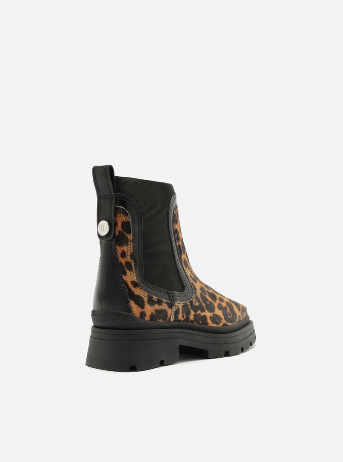 Bota Animal Print Couro Cano Curto Tratorada Elástico