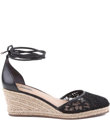 Espadrille Preta Rendada com Amarrações