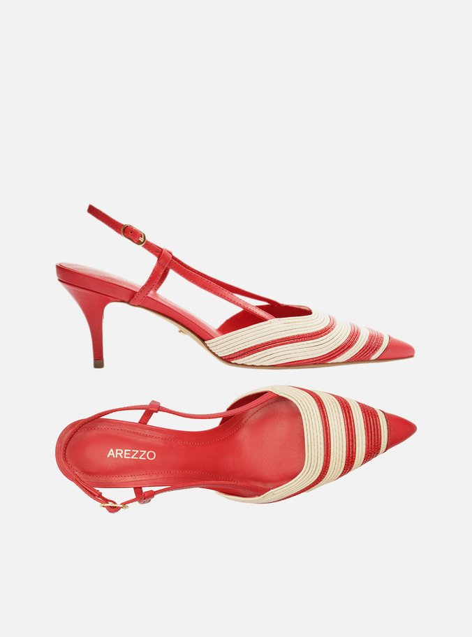 Scarpin Vermelho Couro Salto Baixo Slingback Bicolor