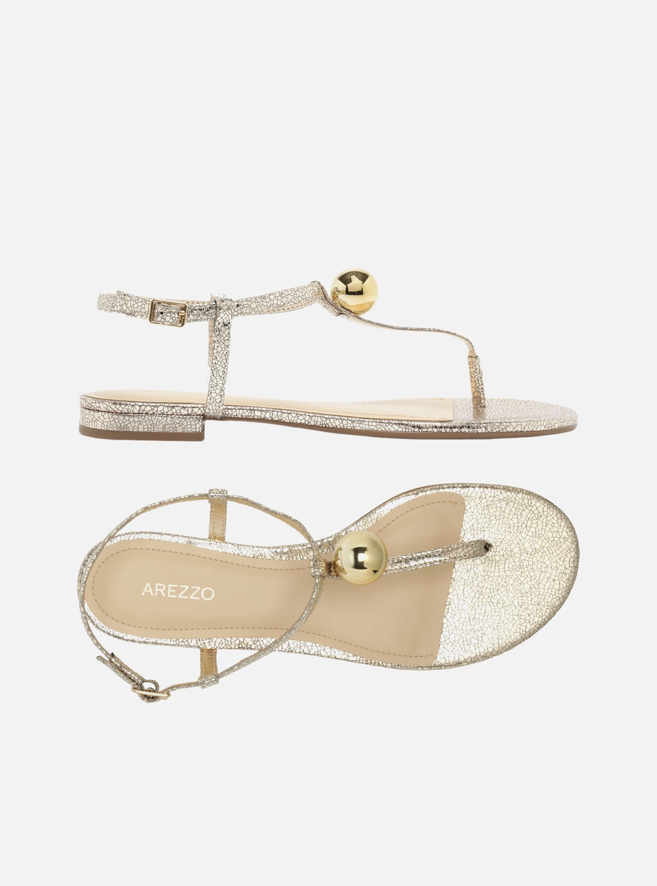 Sandália Dourada Slim Metais Duo | Arezzo