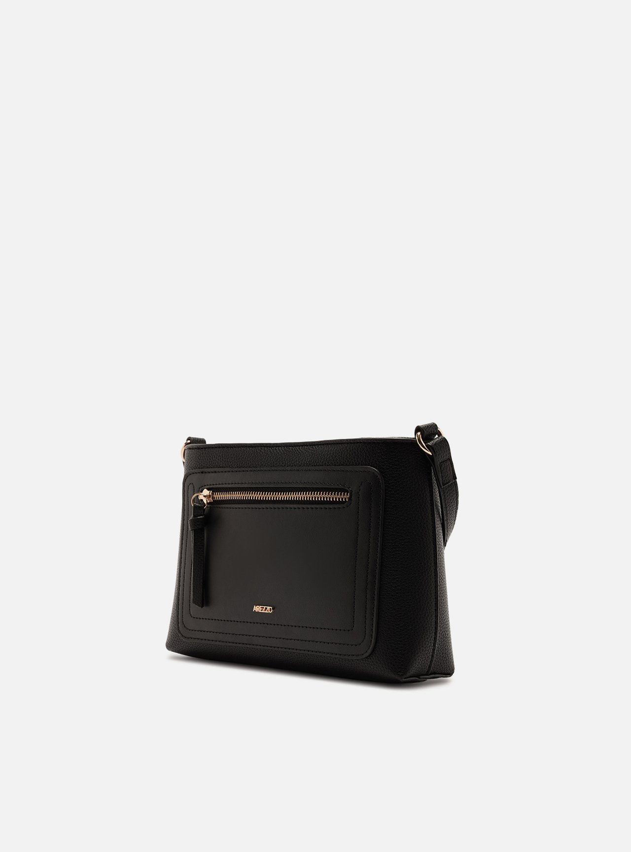 Bolsa Tiracolo Preta Média Granulada Metais — foto 2