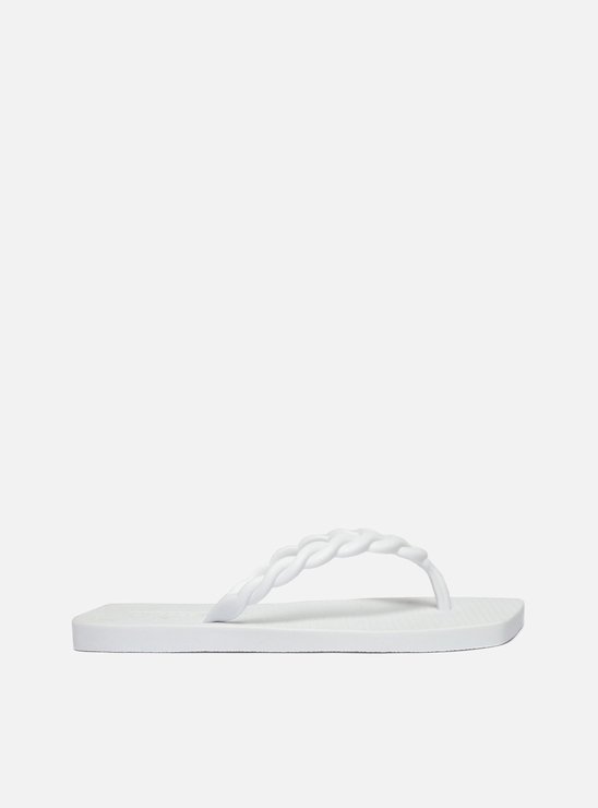 Chinelo Bico Quadrado Trançado Branco Brizza Plural