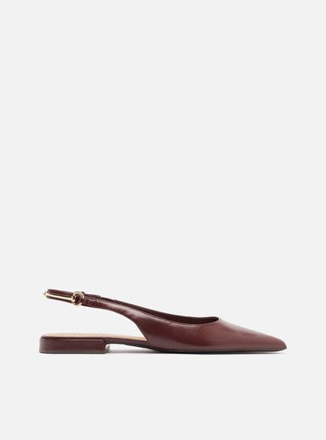 Arezzo — Sapatilha Vermelha Couro Bico Fino Slingback Metais