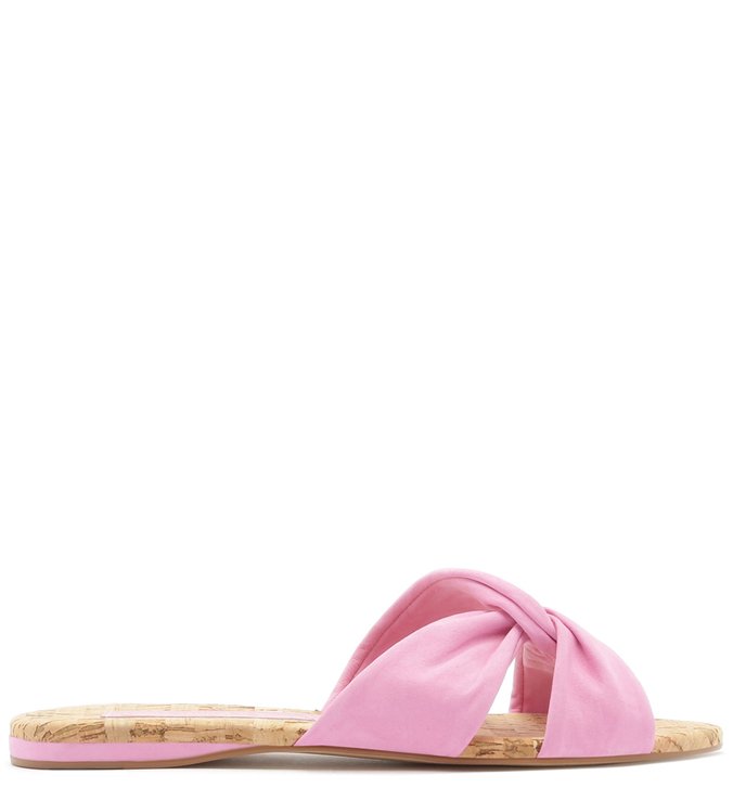 Rasteira Nobuck Tiras Nó Baby Pink