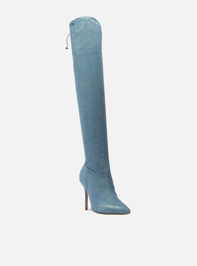 Bota Over The Knee Azul Denim Bico Fino Ivy