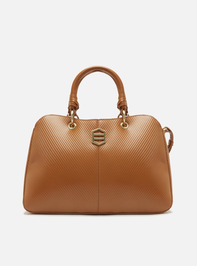 Bolsa Tote Marrom Couro Grande Metal