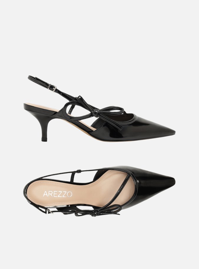 Scarpin Preto Salto Fino Slingback Laço
