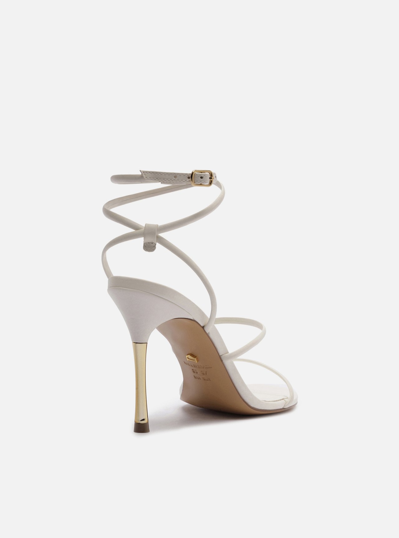 Sandália Off-White Couro Salto Alto Tiras Finas — foto 3
