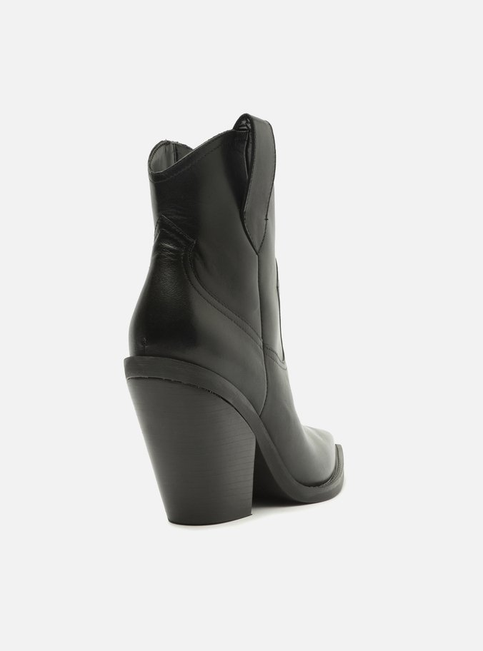 Bota Preta Couro Cano Curto Bloco Western