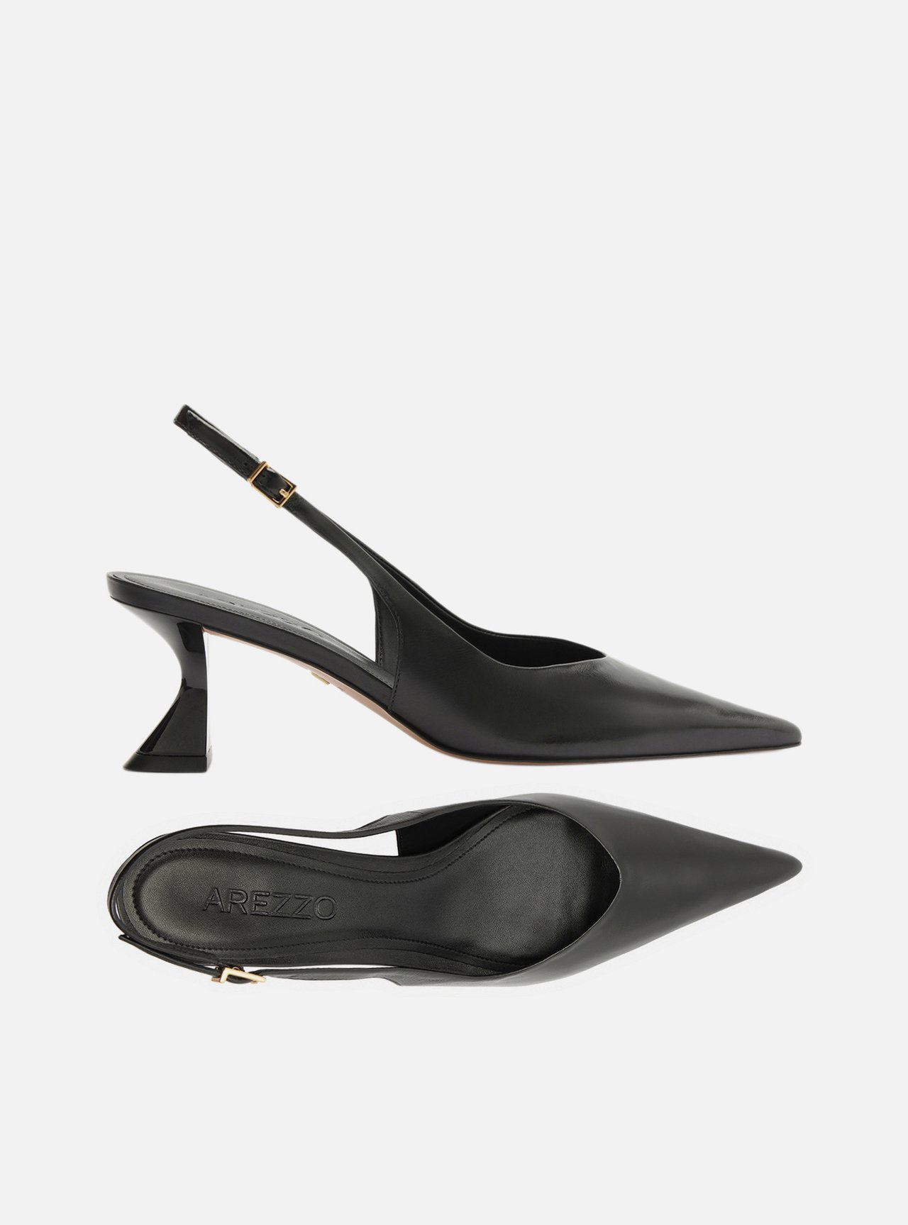Scarpin Preto Couro Salto Geométrico Slingback — foto 5