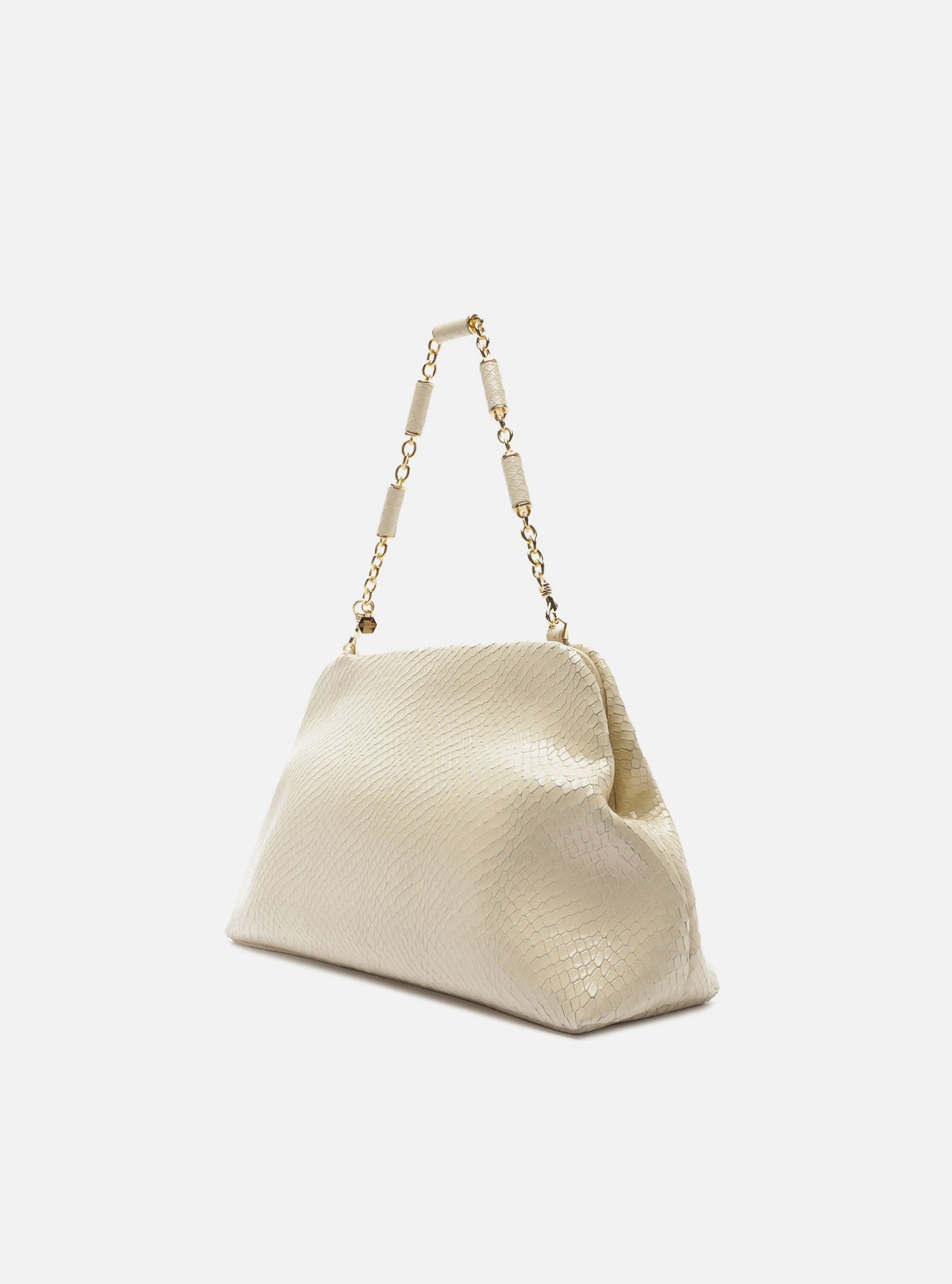 Bolsa Clutch Branca Couro Média Snake Corrente — foto 2