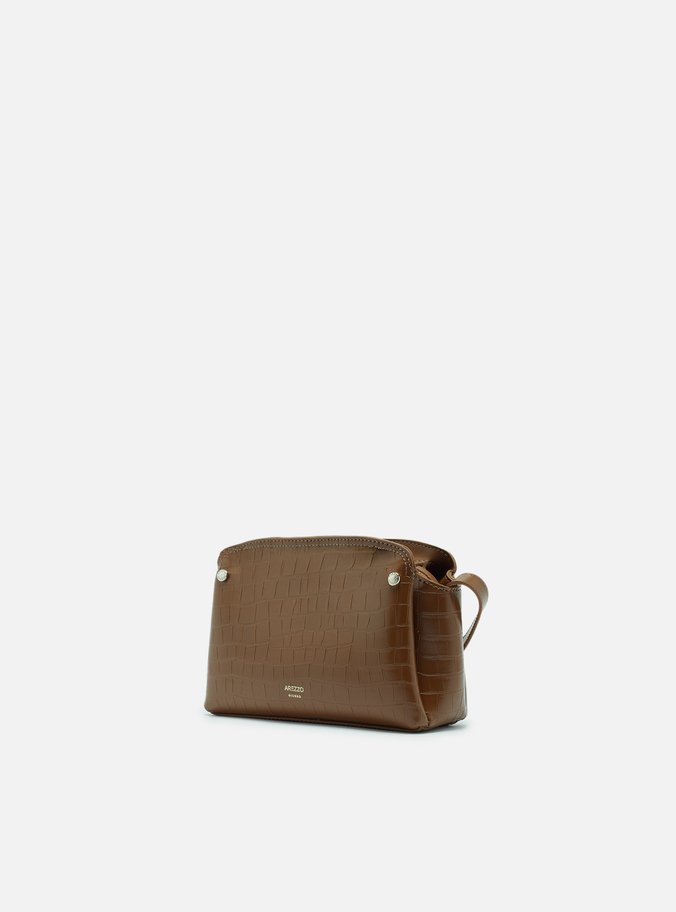 Bolsa Tiracolo Marrom Croco Pequena Textura