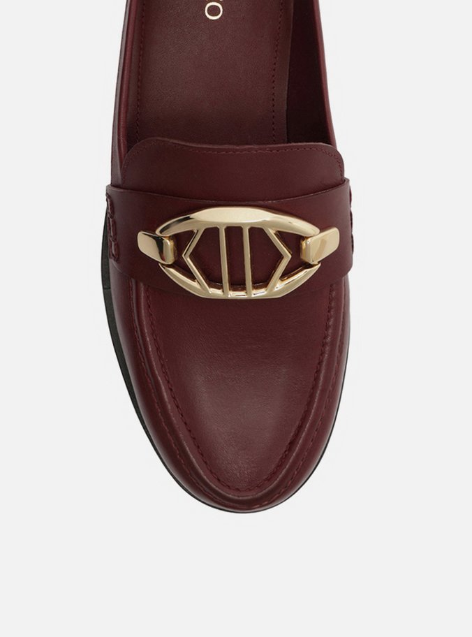 Mocassim Vermelho Couro Metal Geométrico