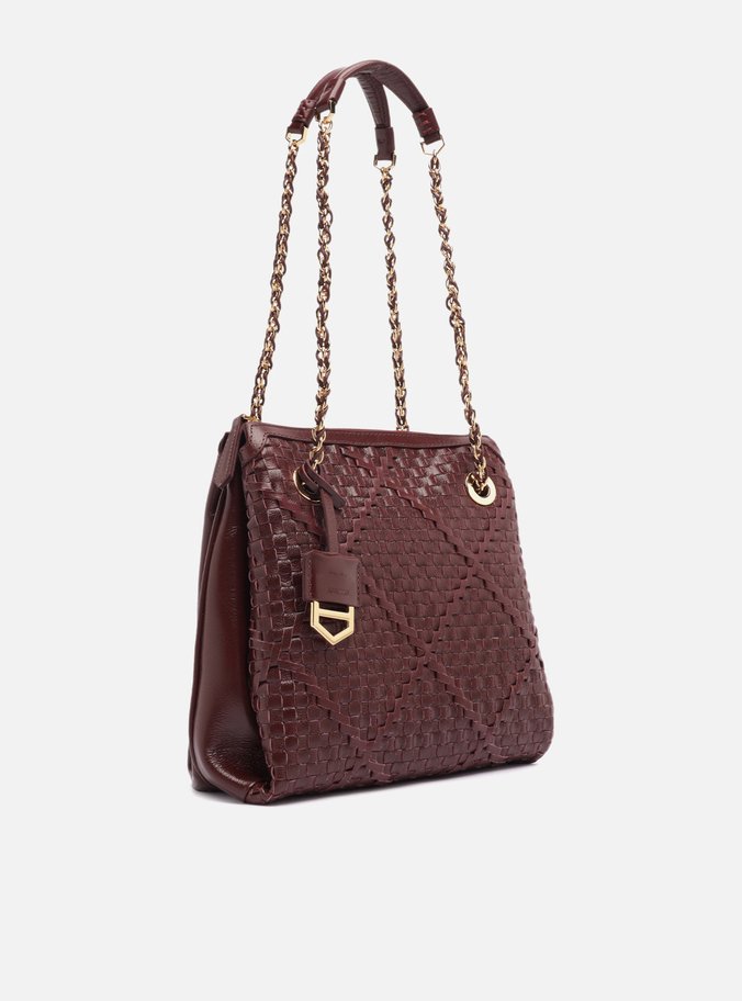Bolsa Tiracolo Vinho Couro Tressê Cruzado Média