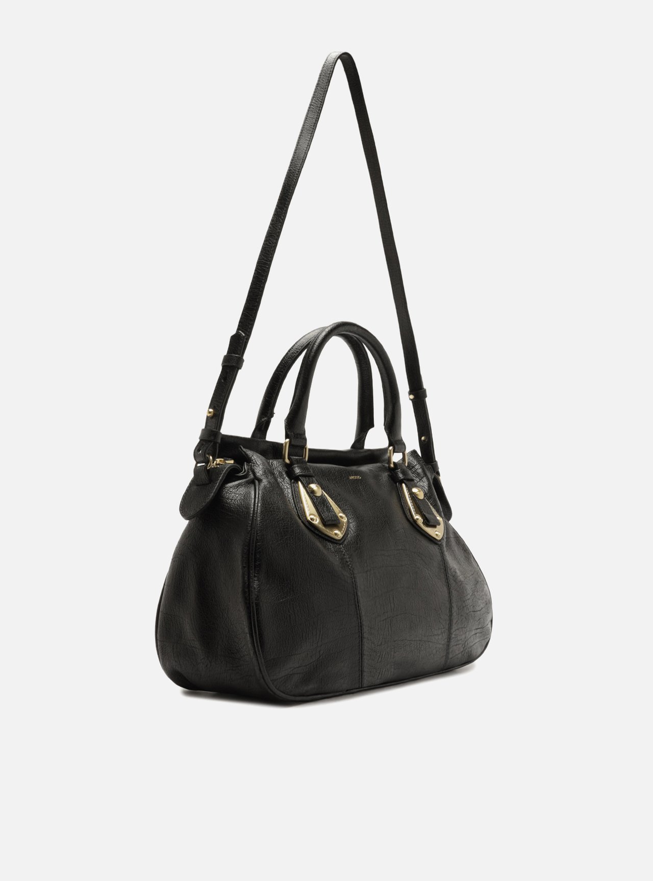 Bolsa Tote Preta Couro Grande Metais — foto 5