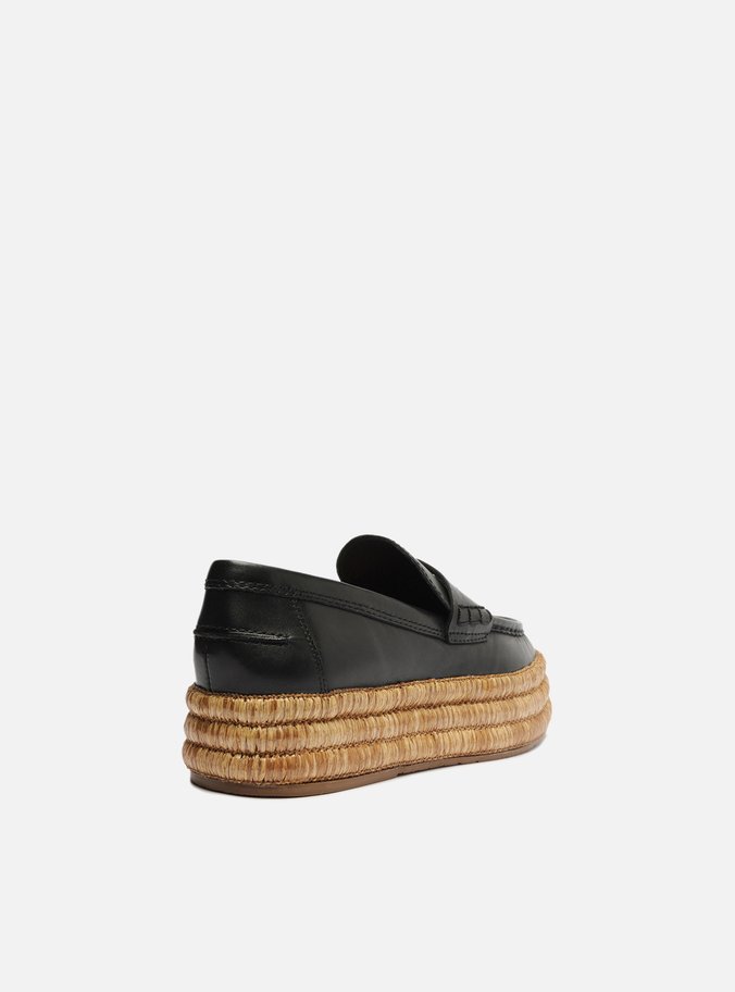 Mocassim Preto Couro Flatform Corda
