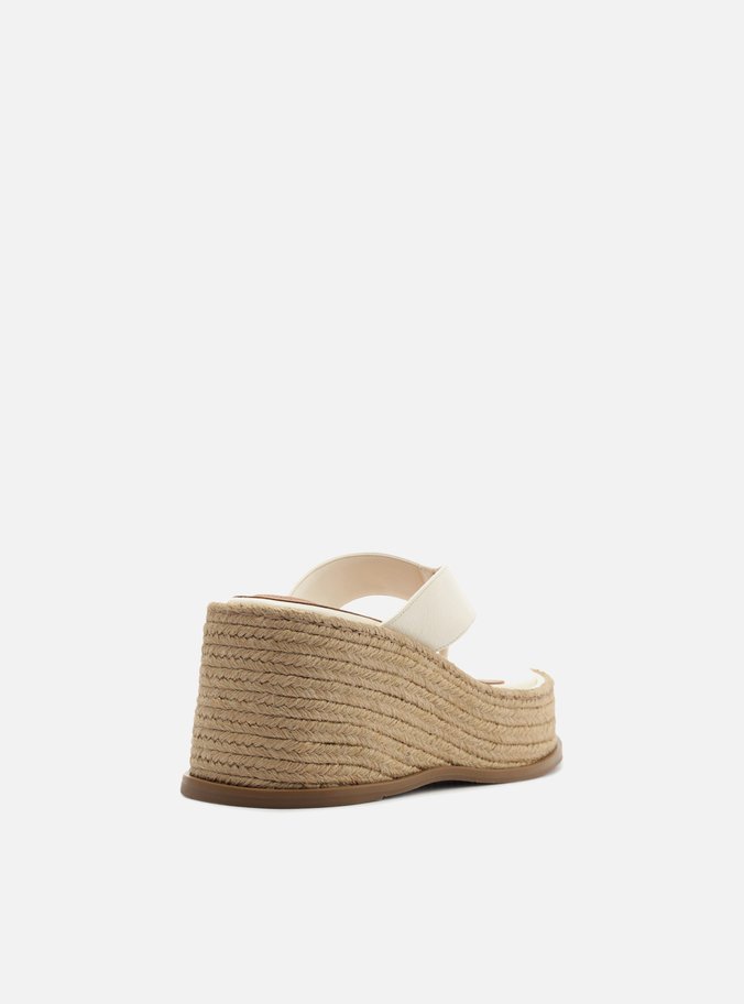 Sandália Branca Couro Plataforma Palha Flip Flop