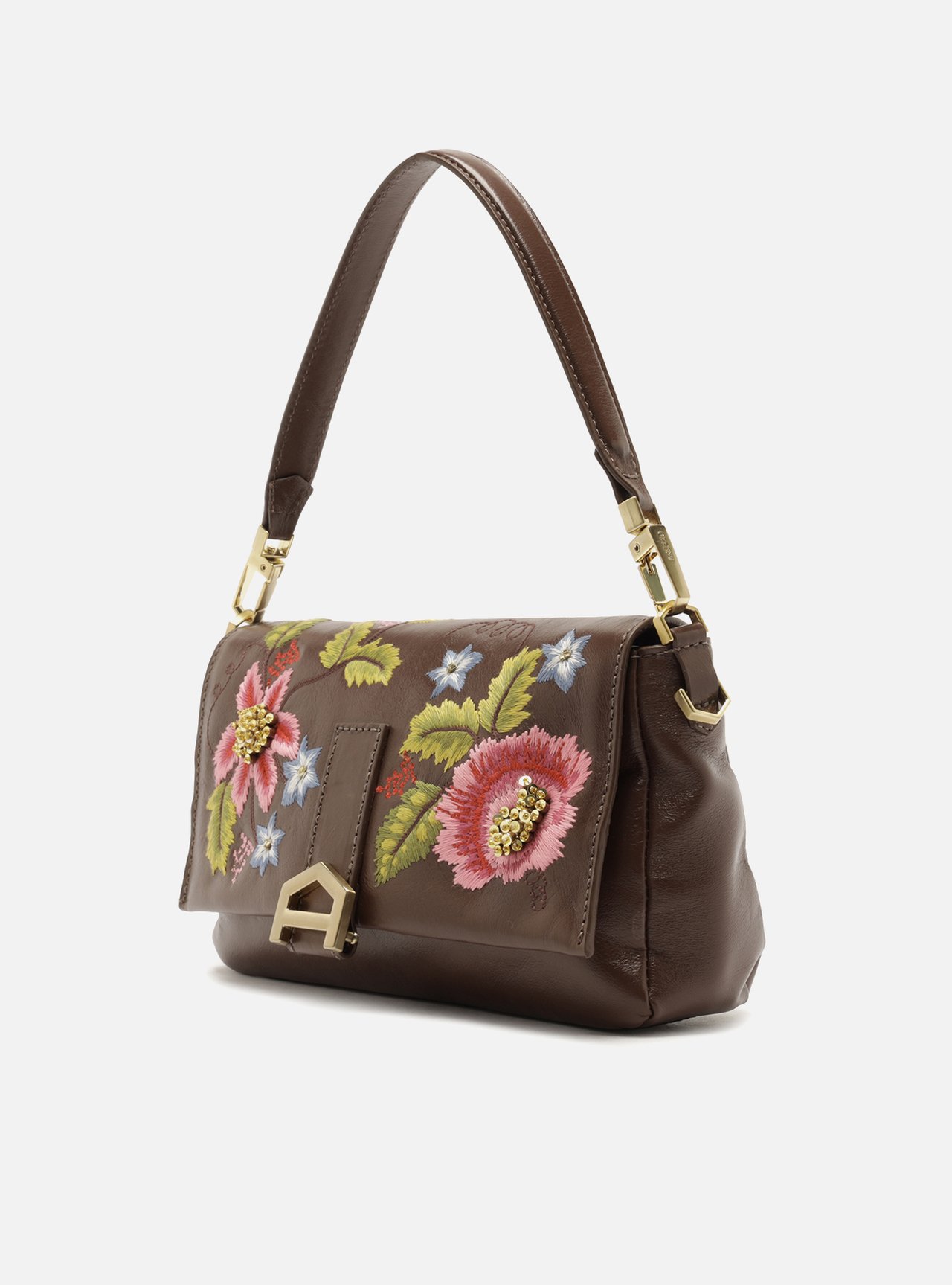 Bolsa Tiracolo Marrom Couro Média — foto 2