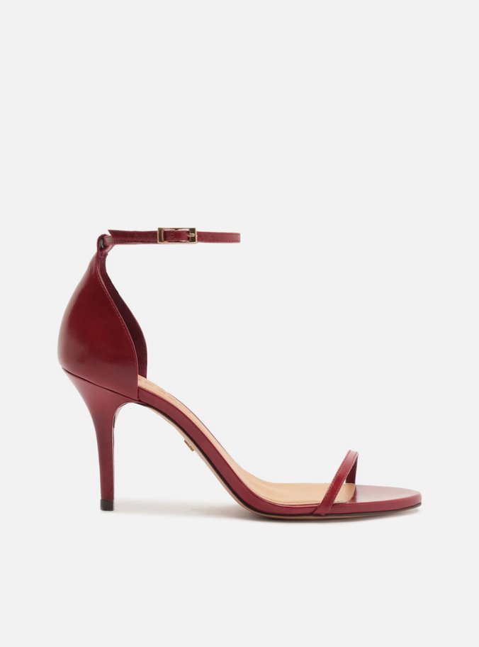 Sandália Vermelha Couro Salto Fino Fivela