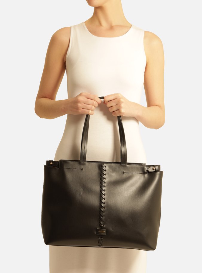 Bolsa Tote Preta Giorno Média Trançado