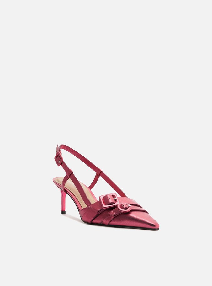 Scarpin Rosa Couro Salto Baixo Slingback