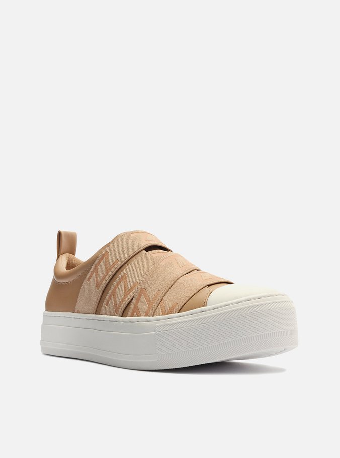 Slip On Bege Couro Flatform Elásticos