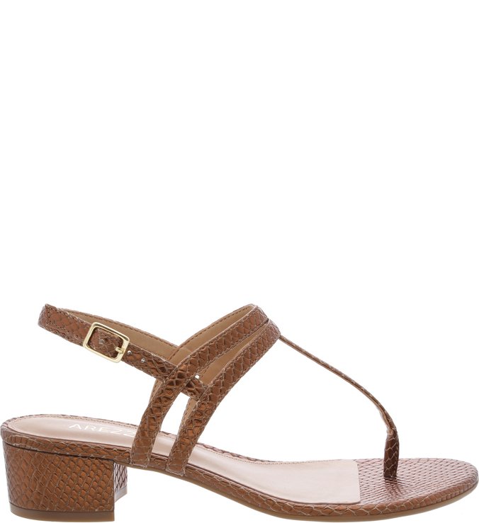 Sandália Tiras Salto Bloco Baixo Snake Bronze