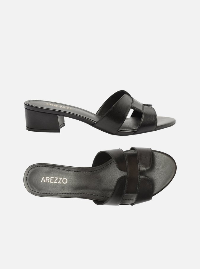 Mule Preto Couro Salto Bloco