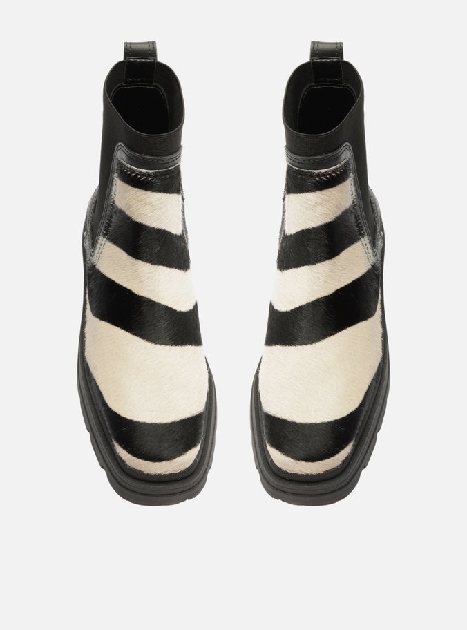 Bota Animal Print Couro Cano Curto Tratorada Elástico