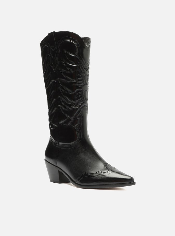 Bota Preta Couro Cano Médio Western