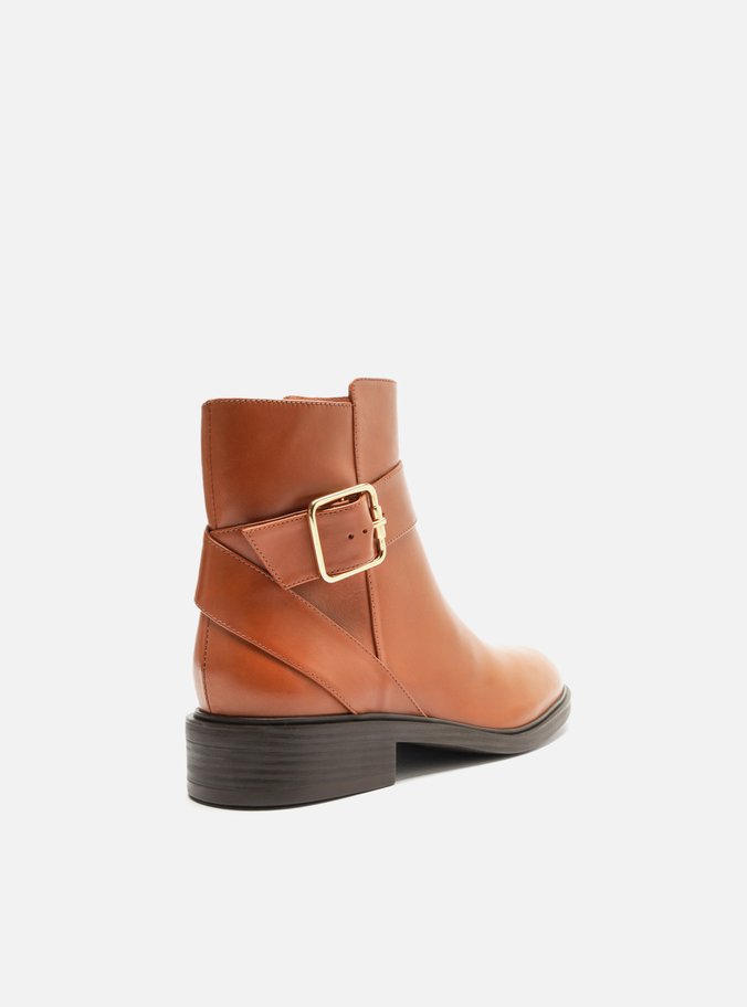 Bota Marrom Couro Cano Curto Fivela Riding