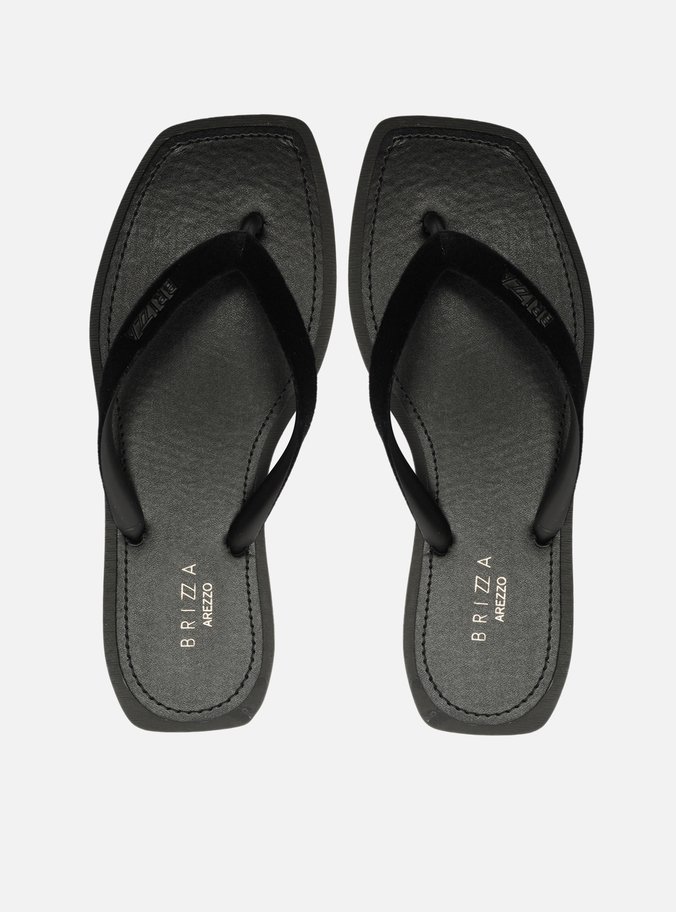 Chinelo de Dedo Preto Square Veludo Monocolor