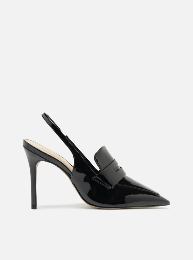 Scarpin Preto Verniz Salto Alto Sling Back