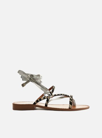 Sandália Rasteira Animal Print Amarração