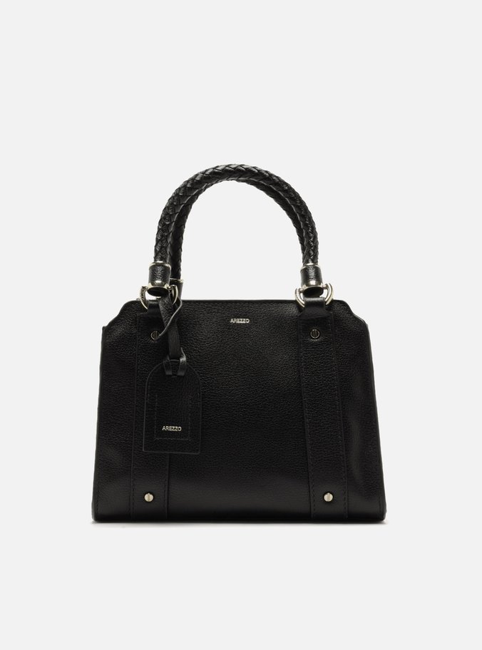 Bolsa Tote Preta Couro Média Alça Trançada