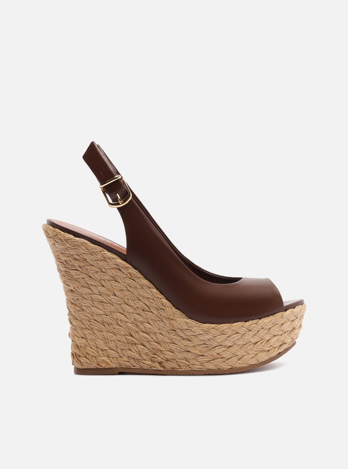 Sandália Marrom Couro Plataforma Alta Giovanna