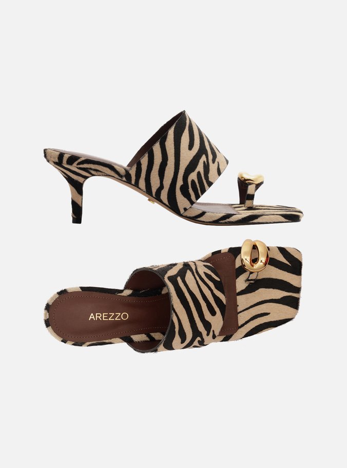 Sandália Animal Print Salto Fino Metal Bold