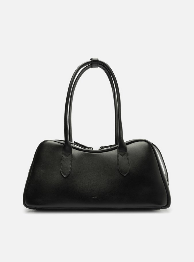 Bolsa Bowling Preta Couro Grande Zíper Duplo