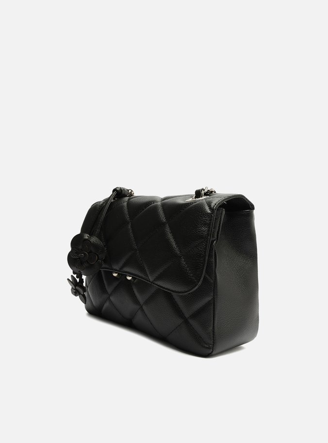 Bolsa Tiracolo Preta Couro Mizz Média Flor