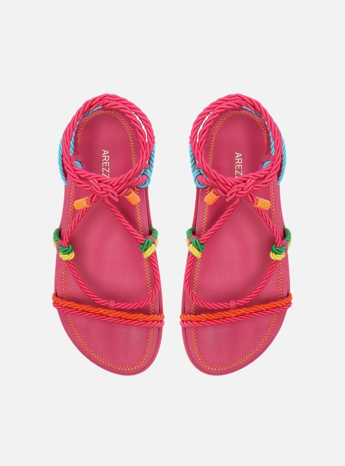 Sandália Papete Multicolorida Tiras Cordões