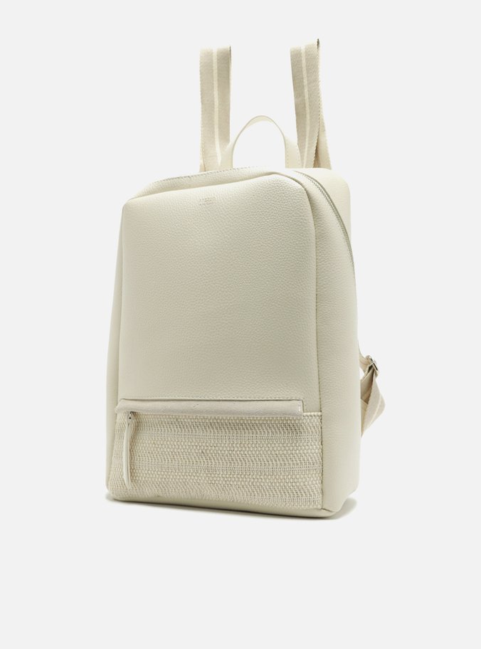 Mochila Branca Grande Bolso Frontal Palha